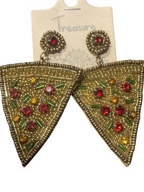 Beaded crystal pizza earrings